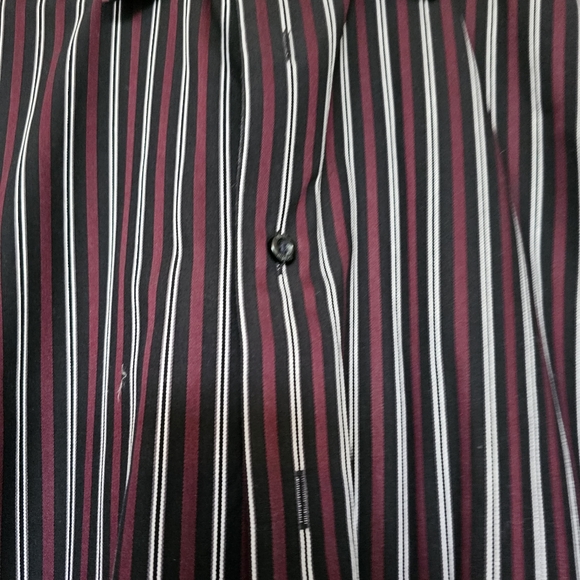Vintage Mens Long Sleeved red black striped button down dress shirt - Picture 3 of 4